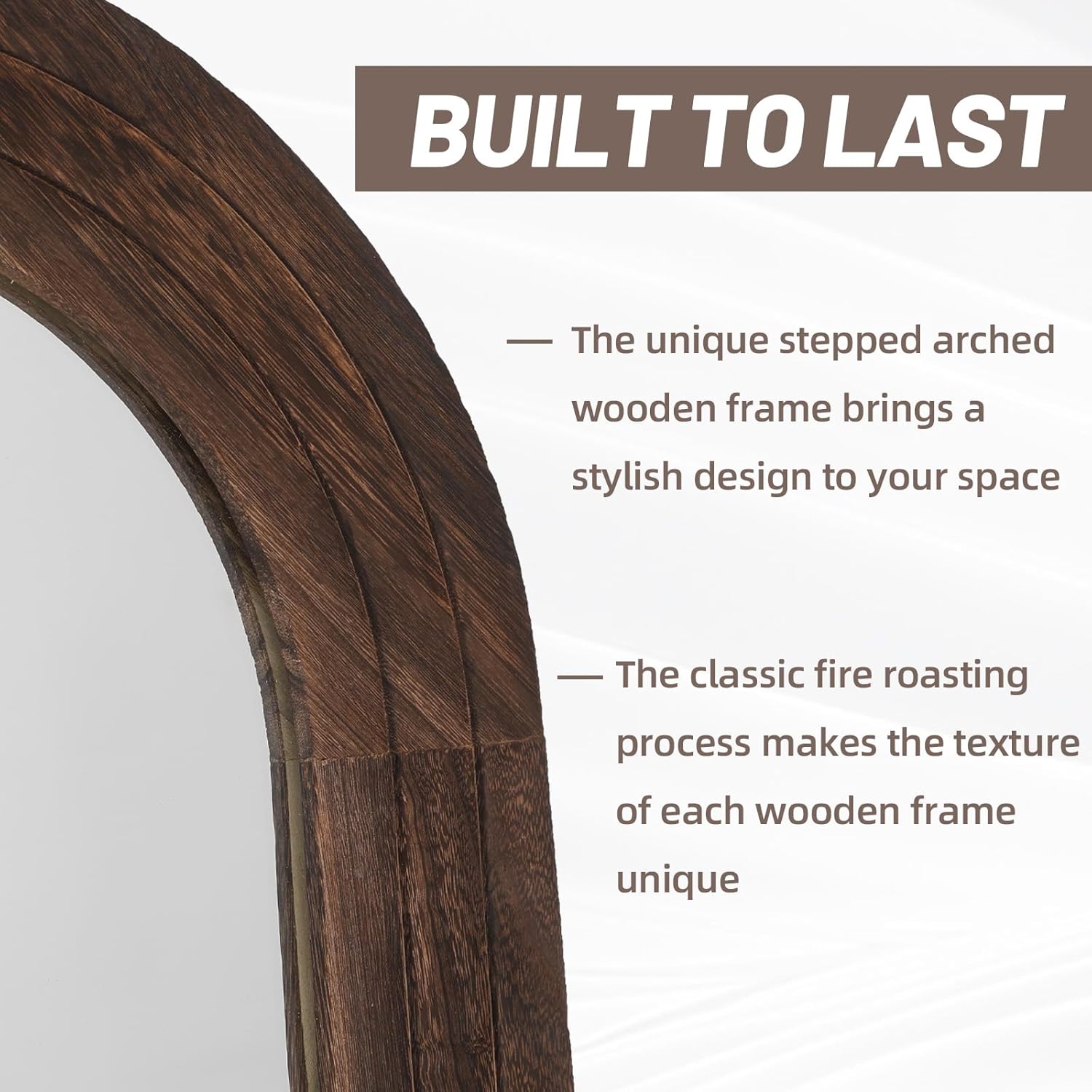 ZHUNFA Arched Full Length Mirror with Solid Wood Frame, 71x32 Farmhouse Wall Mounted Floor Mirror with Stand, Vertical Hanging, Leaning Standing for Bedroom, Living Room, Brown - Image 4