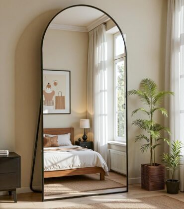 Full Length Mirror, 69"x28" Arched Full Body Mirror, Floor Mirrors with Stand, Body Mirrors Standing Hanging Leaning Against Wall,Aluminum Frame Mirrors for Bedroom Cloakroom,Living Room,Black
