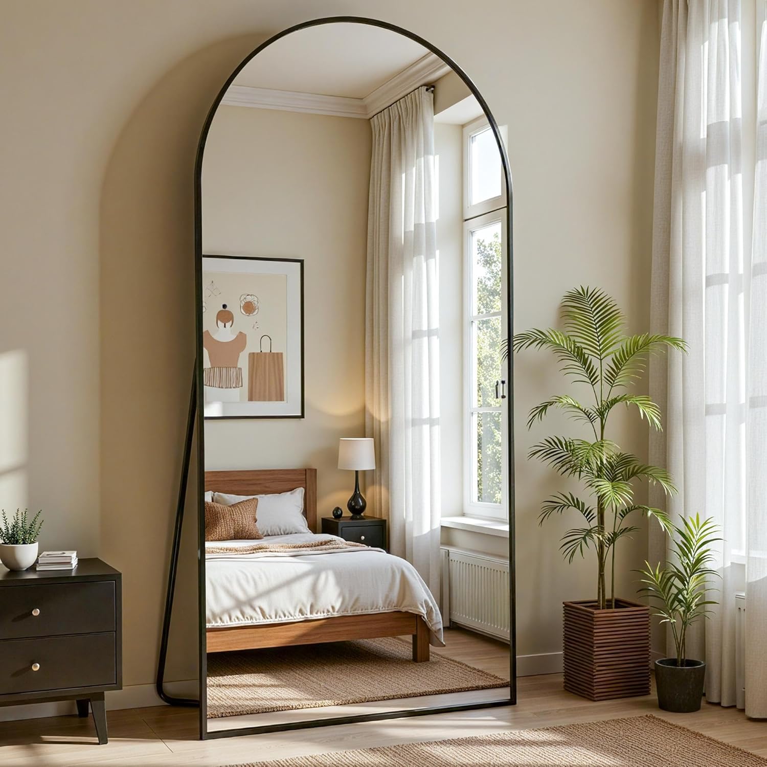 Full Length Mirror, 69"x28" Arched Full Body Mirror, Floor Mirrors with Stand, Body Mirrors Standing Hanging Leaning Against Wall,Aluminum Frame Mirrors for Bedroom Cloakroom,Living Room,Black