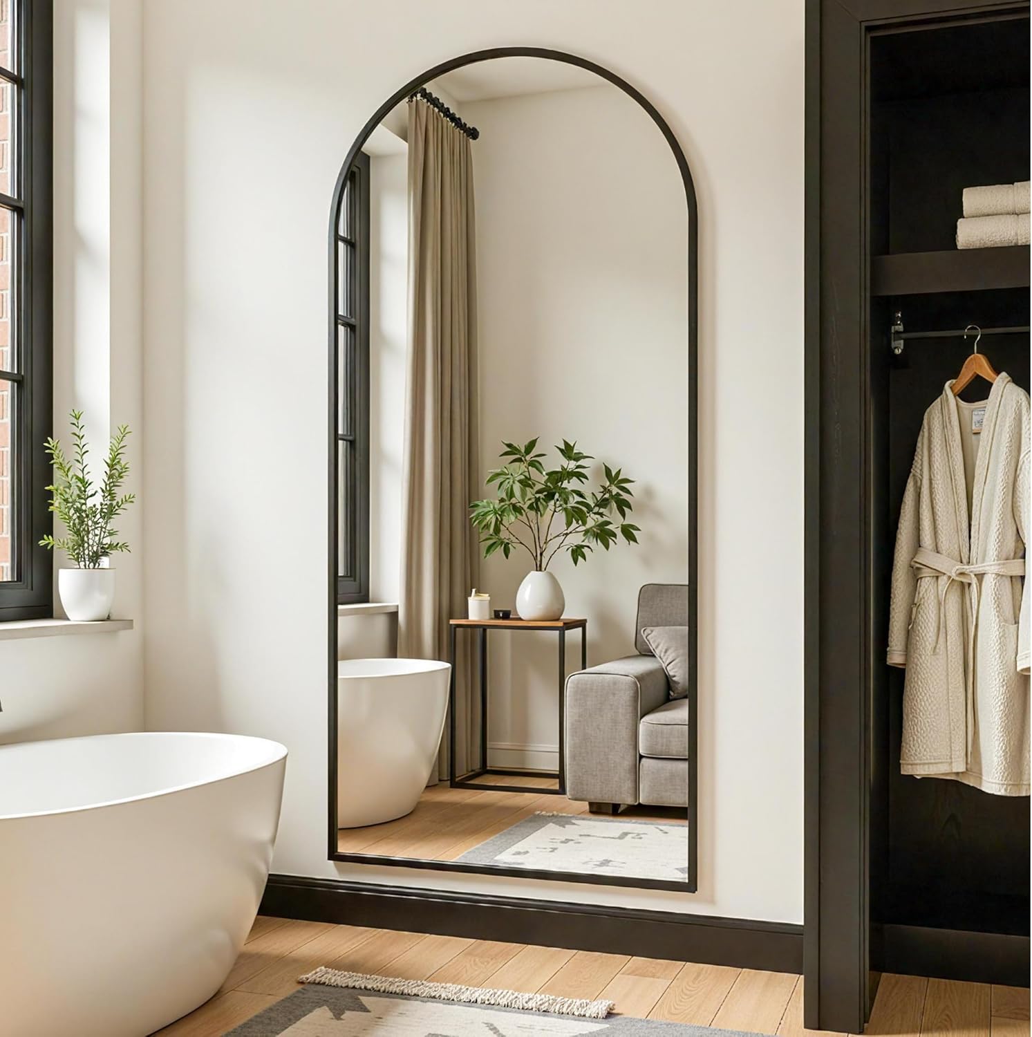 Full Length Mirror, 69"x28" Arched Full Body Mirror, Floor Mirrors with Stand, Body Mirrors Standing Hanging Leaning Against Wall,Aluminum Frame Mirrors for Bedroom Cloakroom,Living Room,Black - Image 3