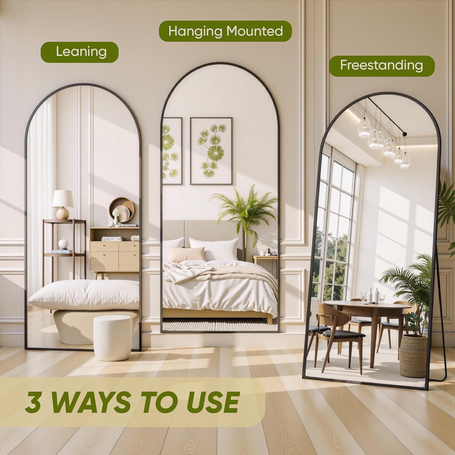 Full Length Mirror, 69"x28" Arched Full Body Mirror, Floor Mirrors with Stand, Body Mirrors Standing Hanging Leaning Against Wall,Aluminum Frame Mirrors for Bedroom Cloakroom,Living Room,Black - Image 7