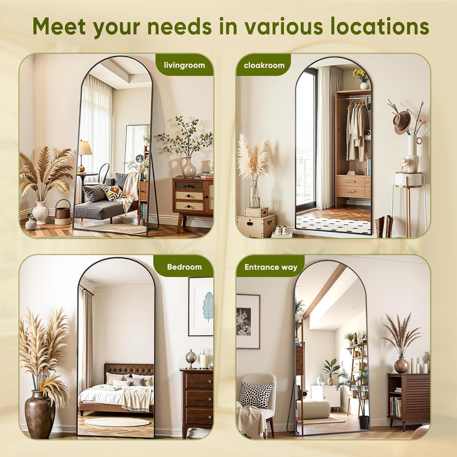 Full Length Mirror, 69"x28" Arched Full Body Mirror, Floor Mirrors with Stand, Body Mirrors Standing Hanging Leaning Against Wall,Aluminum Frame Mirrors for Bedroom Cloakroom,Living Room,Black - Image 9