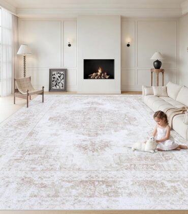 XLUEZ Area Rug 8x10 Living Room Rug, Machine Washable Vintage Distressed Medallion Rug Non-Slip Soft Low Pile Large Indoor Rugs for Bedroom Dining Room Office Children's Room (Beige,8'x10')