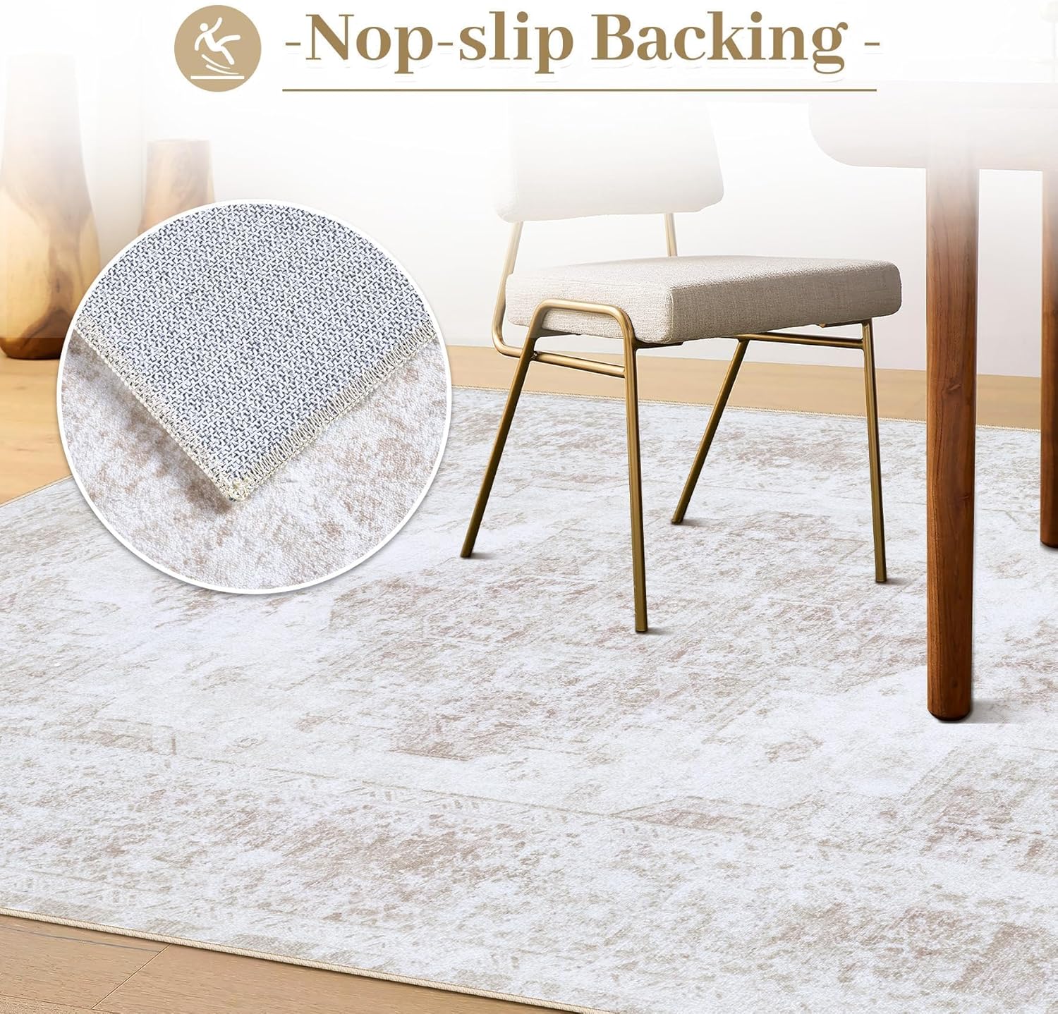 XLUEZ Area Rug 8x10 Living Room Rug, Machine Washable Vintage Distressed Medallion Rug Non-Slip Soft Low Pile Large Indoor Rugs for Bedroom Dining Room Office Children's Room (Beige,8'x10') - Image 6