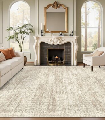 Soalmost Washable Area Rug 8x10, Large Soft Rugs for Living Room Vintage Beige Carpet 8x10 Area Rugs for Bedroom Dining Room Non-Slip Stain Resistant Under Table Rug