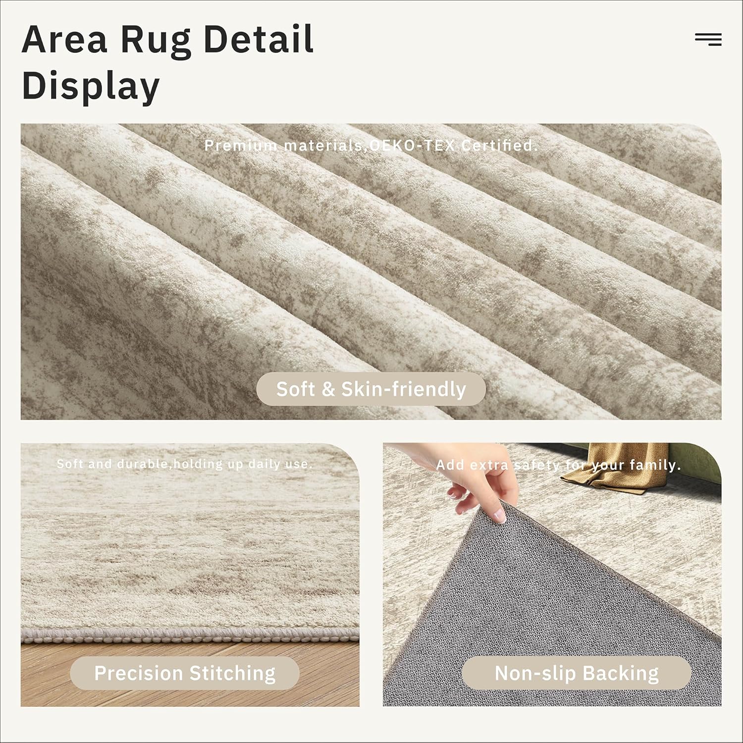 Soalmost Washable Area Rug 8x10, Large Soft Rugs for Living Room Vintage Beige Carpet 8x10 Area Rugs for Bedroom Dining Room Non-Slip Stain Resistant Under Table Rug - Image 5