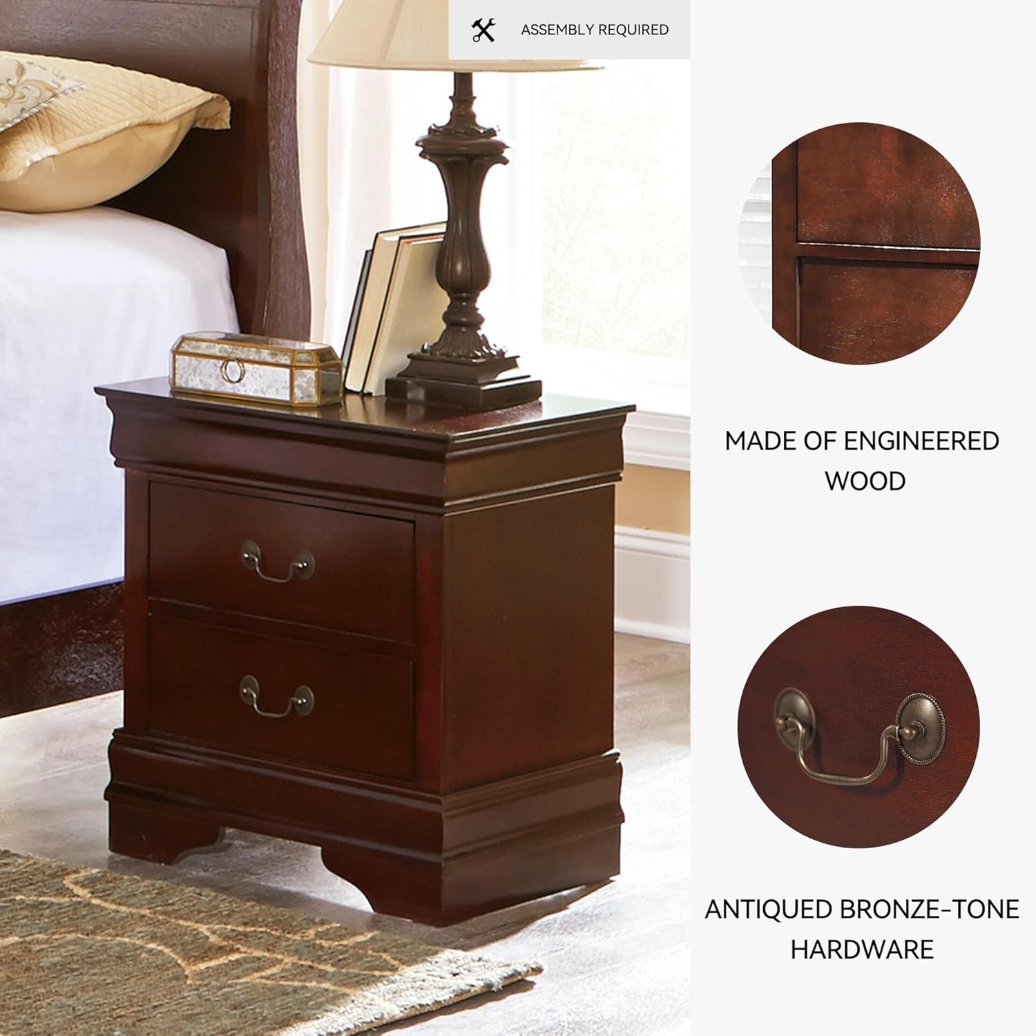Signature Design by Ashley Alisdair Traditional 2 Drawer Nightstand, 23.75" Tall, Dark Brown - Image 4