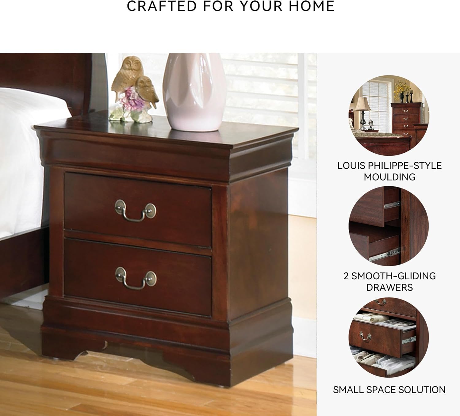 Signature Design by Ashley Alisdair Traditional 2 Drawer Nightstand, 23.75" Tall, Dark Brown - Image 5