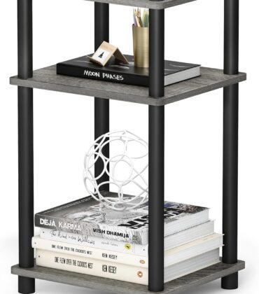 Furinno JUST Side Table, 3-Tier End Table, Open Shelves Night Stand, Bedside Table, Toolless Assembly, for Living Room, Bedroom, Bathroom, French Oak