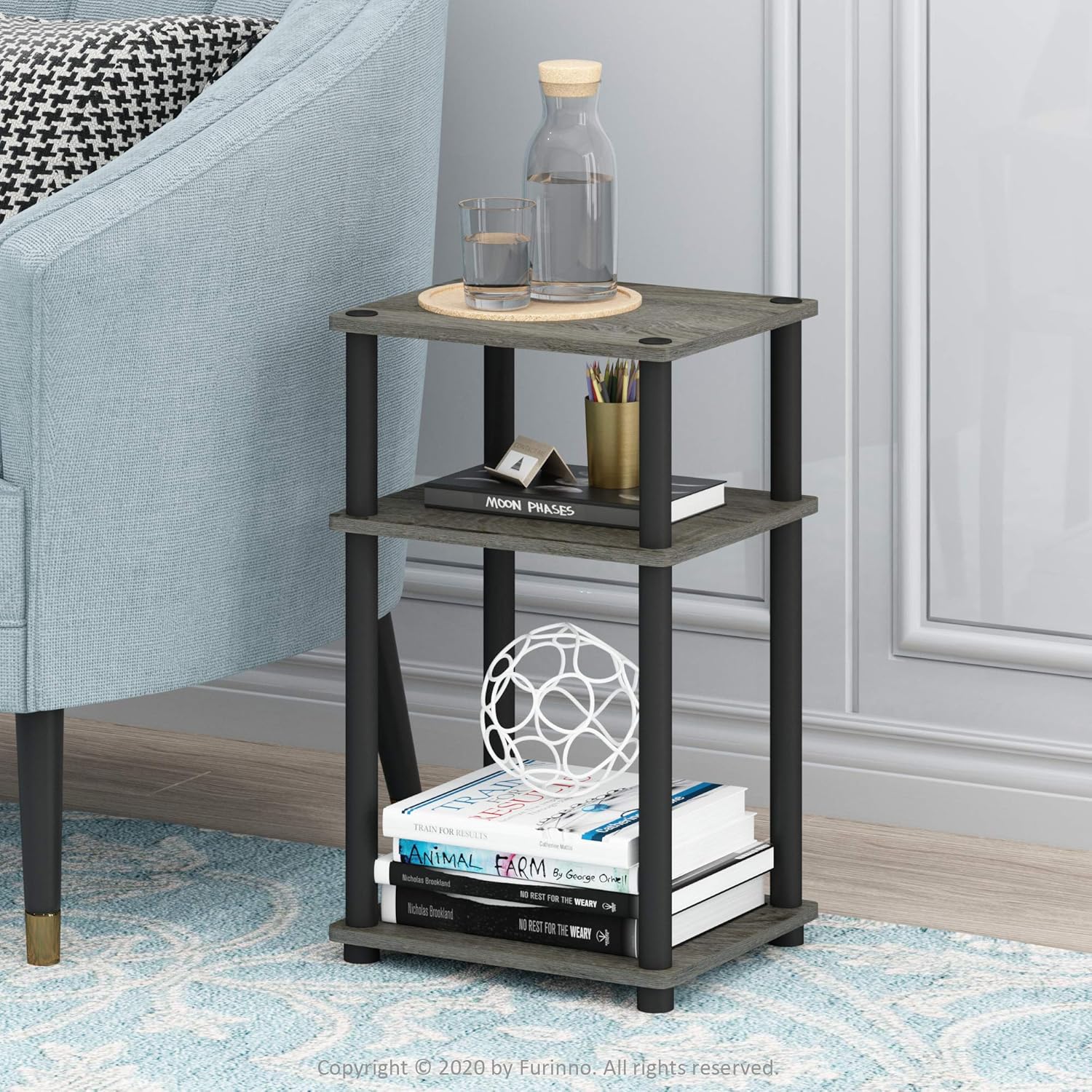Furinno JUST Side Table, 3-Tier End Table, Open Shelves Night Stand, Bedside Table, Toolless Assembly, for Living Room, Bedroom, Bathroom, French Oak - Image 2