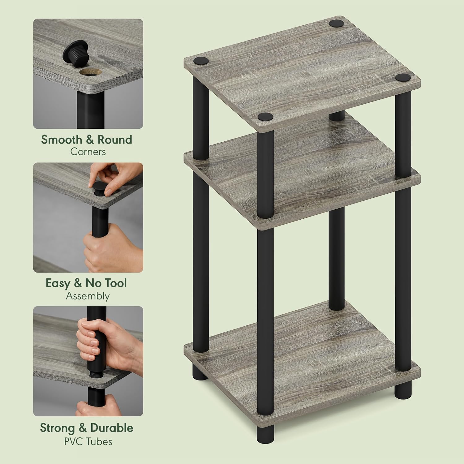 Furinno JUST Side Table, 3-Tier End Table, Open Shelves Night Stand, Bedside Table, Toolless Assembly, for Living Room, Bedroom, Bathroom, French Oak - Image 4