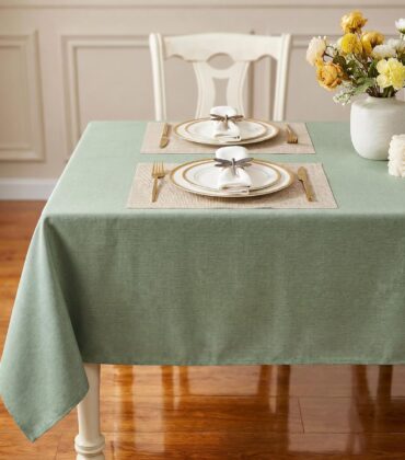 IVAPUPU Textured Linen Table Cloth for Rectangle Tables - Sage Green Tablecloths Rectangular Waterproof Wrinkle Free Wipeable Dining Table Cover for Spring Wedding Birthday Kitchen Decor, 52 x 70 Inch
