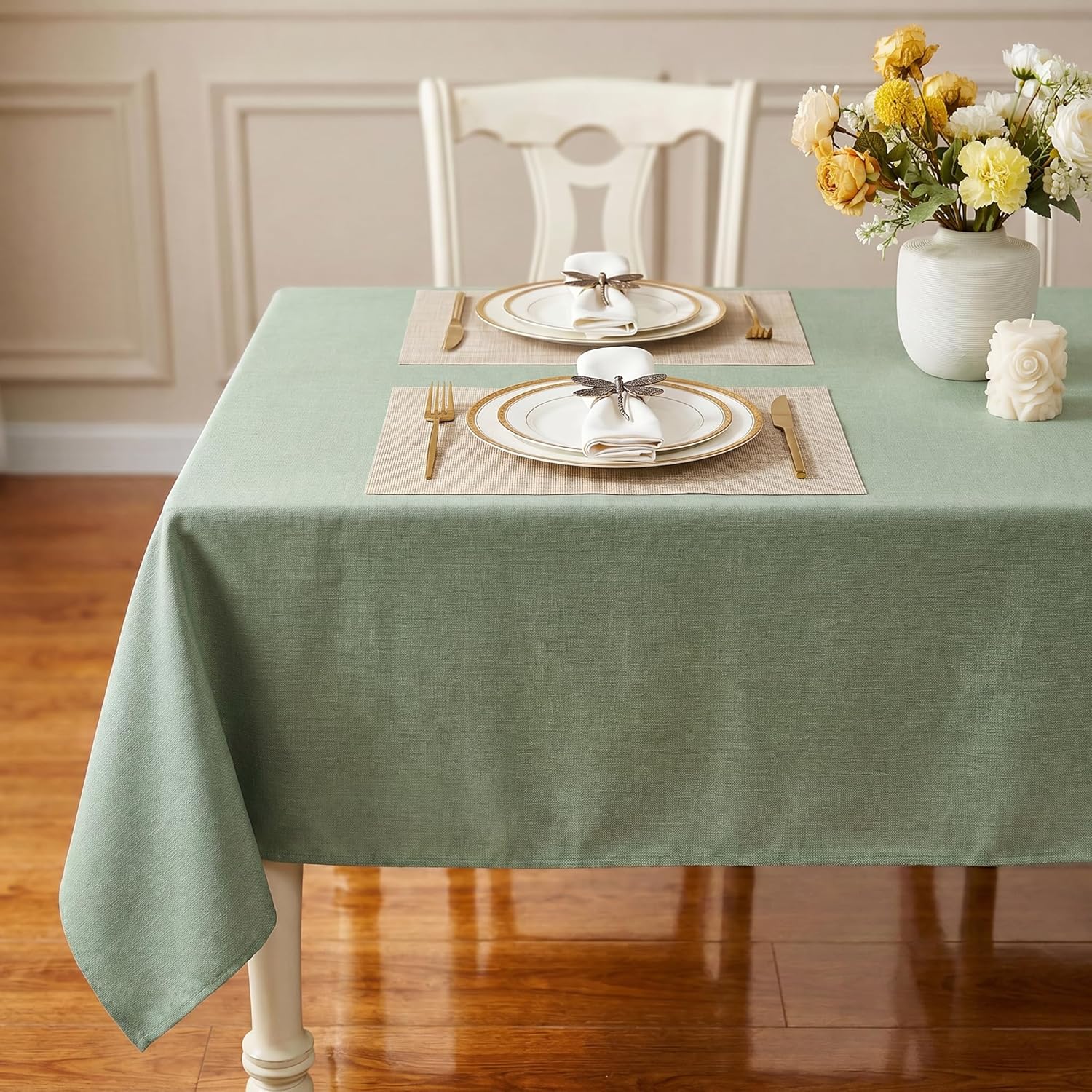 IVAPUPU Textured Linen Table Cloth for Rectangle Tables - Sage Green Tablecloths Rectangular Waterproof Wrinkle Free Wipeable Dining Table Cover for Spring Wedding Birthday Kitchen Decor, 52 x 70 Inch