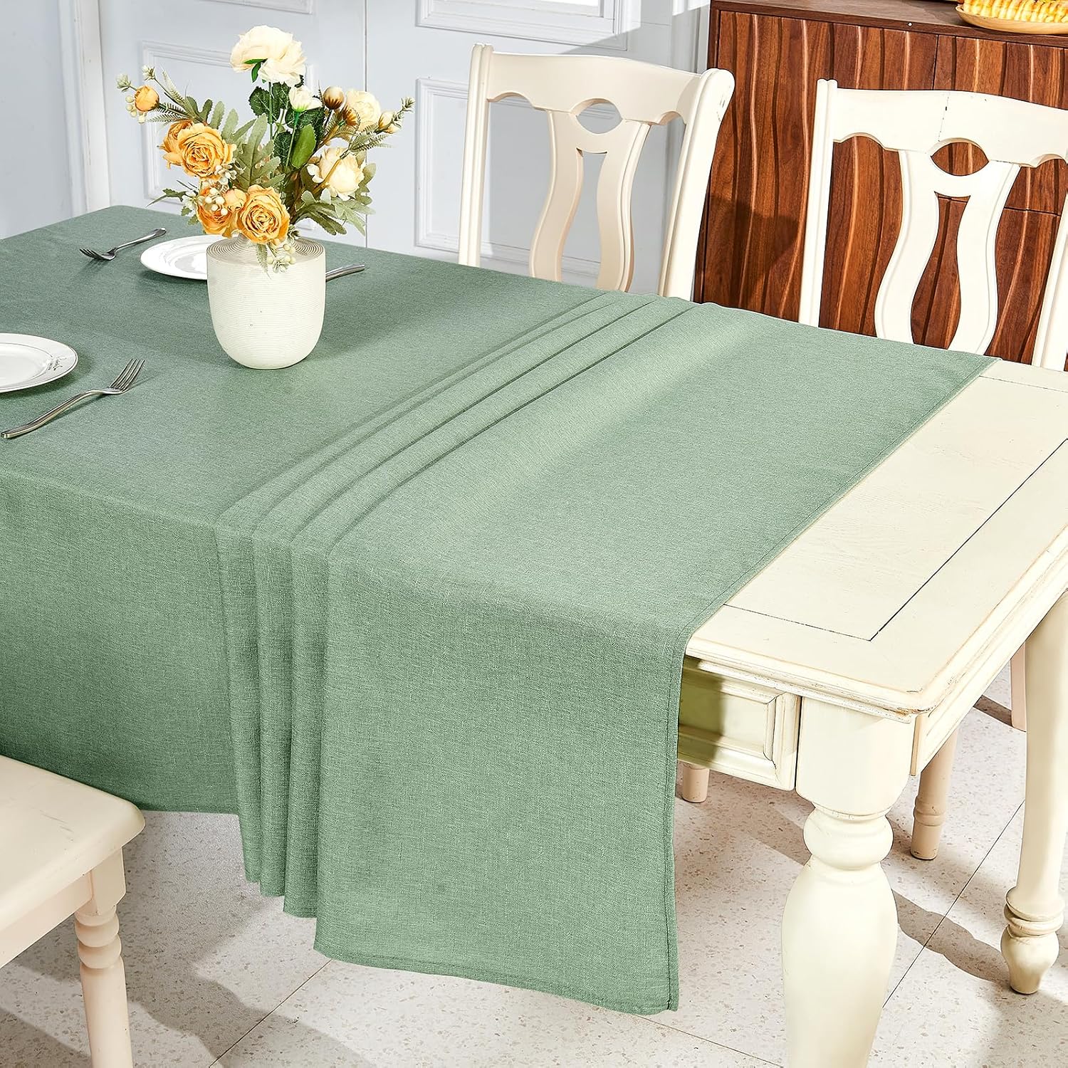 IVAPUPU Textured Linen Table Cloth for Rectangle Tables - Sage Green Tablecloths Rectangular Waterproof Wrinkle Free Wipeable Dining Table Cover for Spring Wedding Birthday Kitchen Decor, 52 x 70 Inch - Image 4