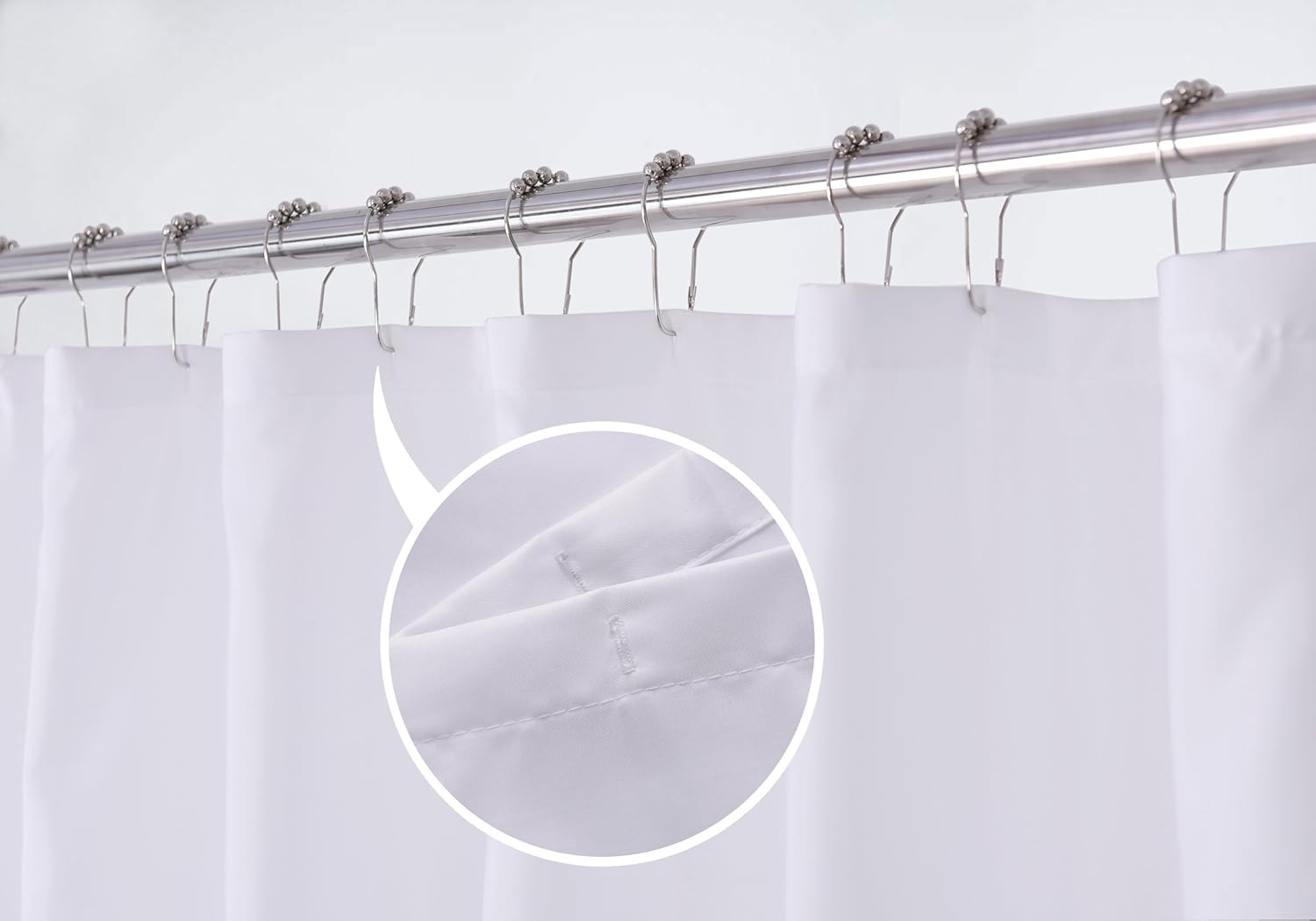 N&Y HOME Fabric Shower Curtain Liner Solid White with Magnets, Hotel Quality, Machine Washable - Image 2