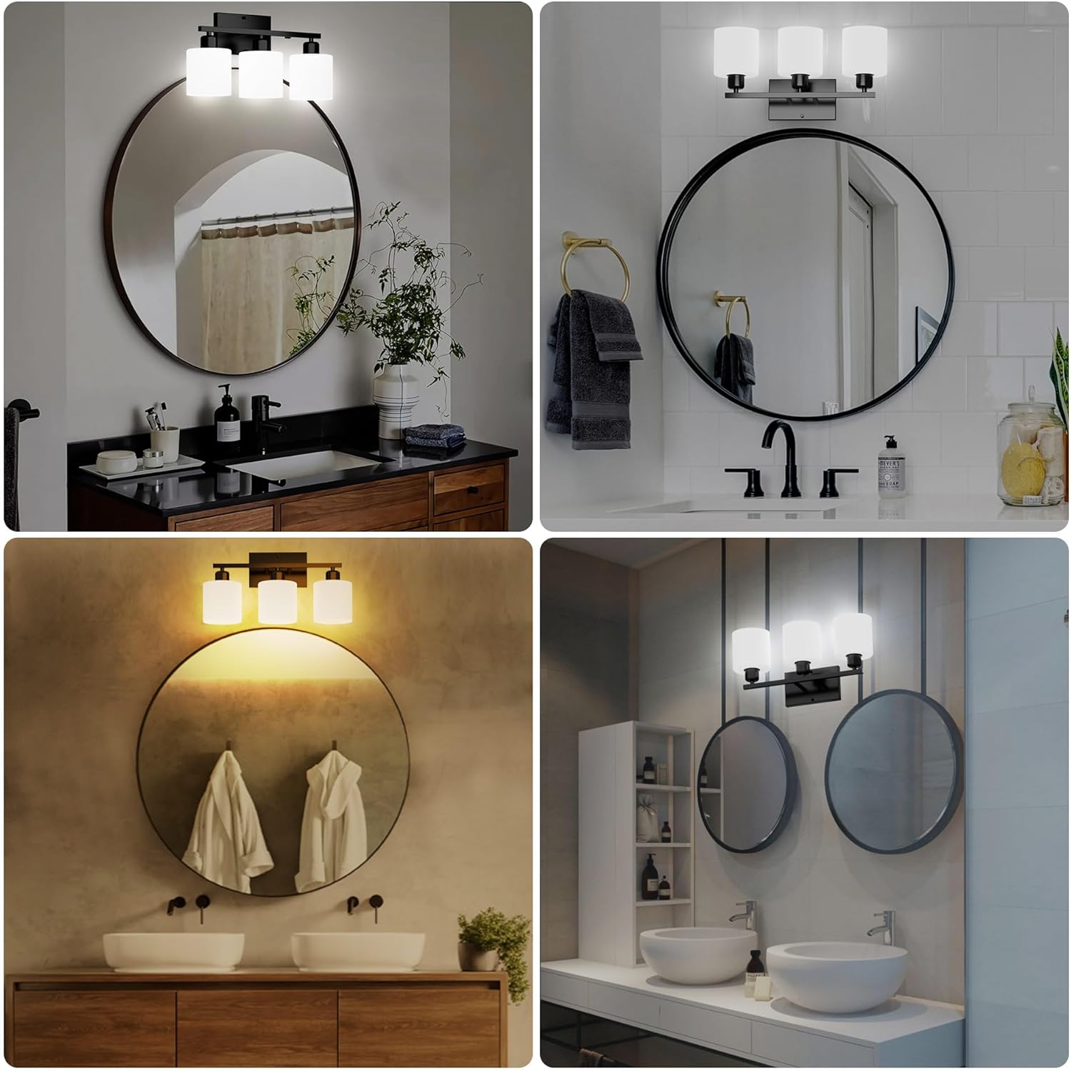 Black Bathroom Light Fixtures Over Mirror, Rustproof Vanity Lights for Bathroom, Modern 3-Light Wall Sconces for Living Room, Milky White Glass Shades, Standard E26 Base, Bulbs Not Included - Image 6