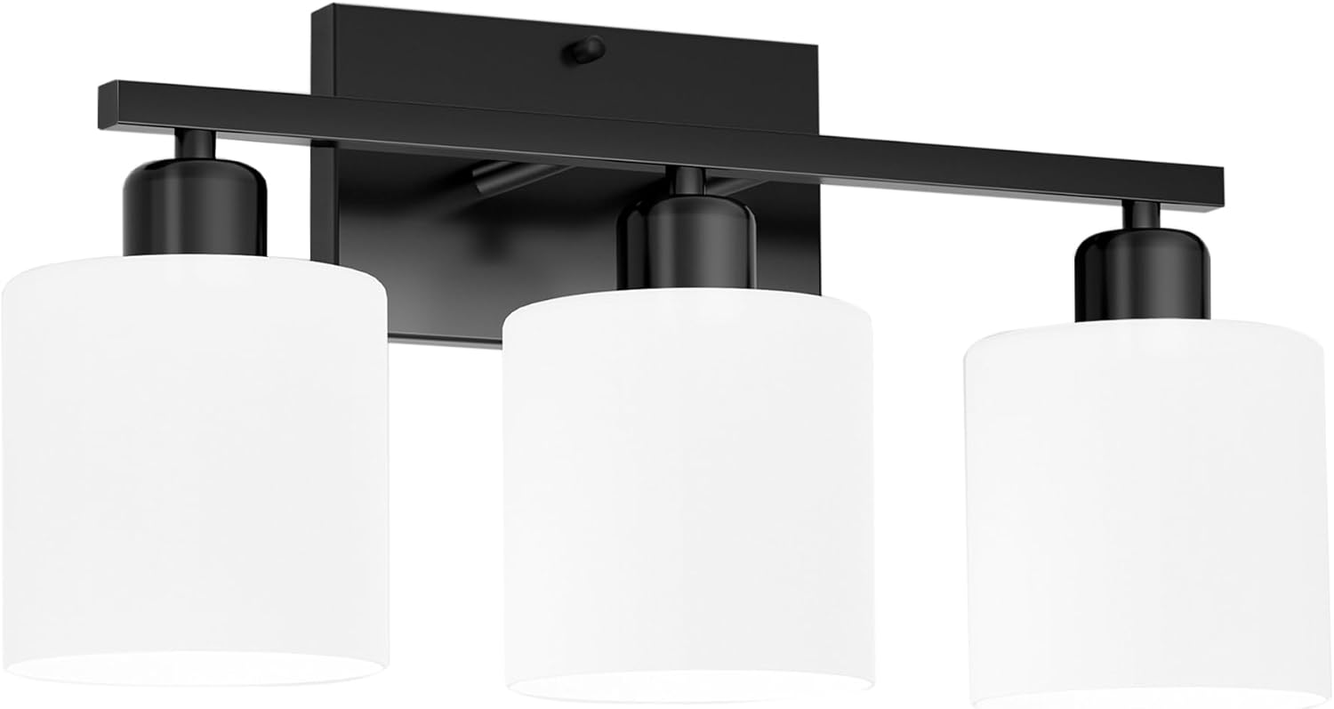 Black Bathroom Light Fixtures Over Mirror, Rustproof Vanity Lights for Bathroom, Modern 3-Light Wall Sconces for Living Room, Milky White Glass Shades, Standard E26 Base, Bulbs Not Included - Image 8